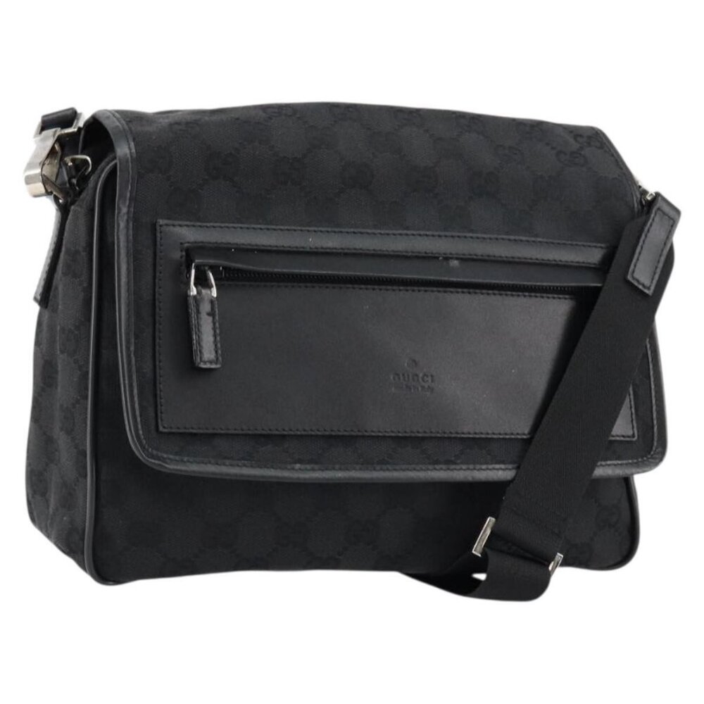 GUCCI GG Canvas Shoulder Bag Black Silver 28562 Auth yk19546